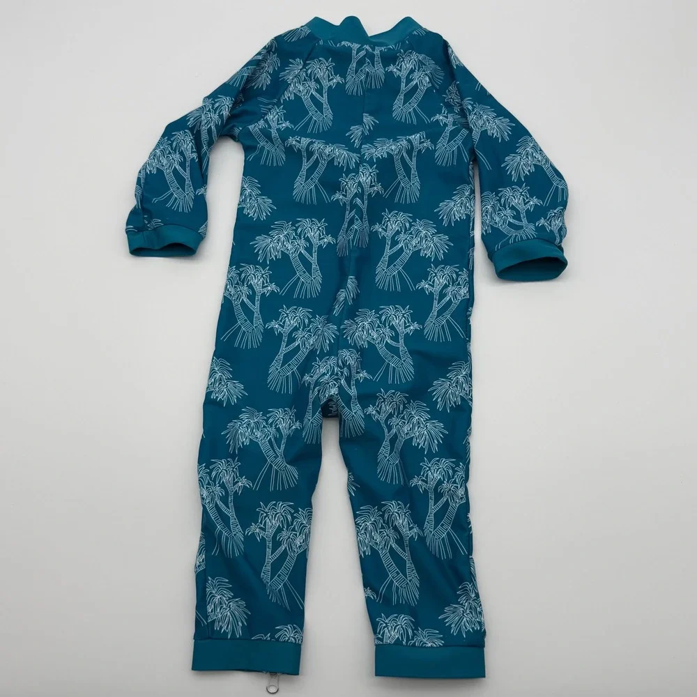 For Love 12-18mth Kids Palm Tree Rash Guard Swimsuit Teal Zip One Piece